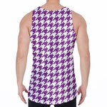 Purple And White Houndstooth Print Men's Velvet Tank Top
