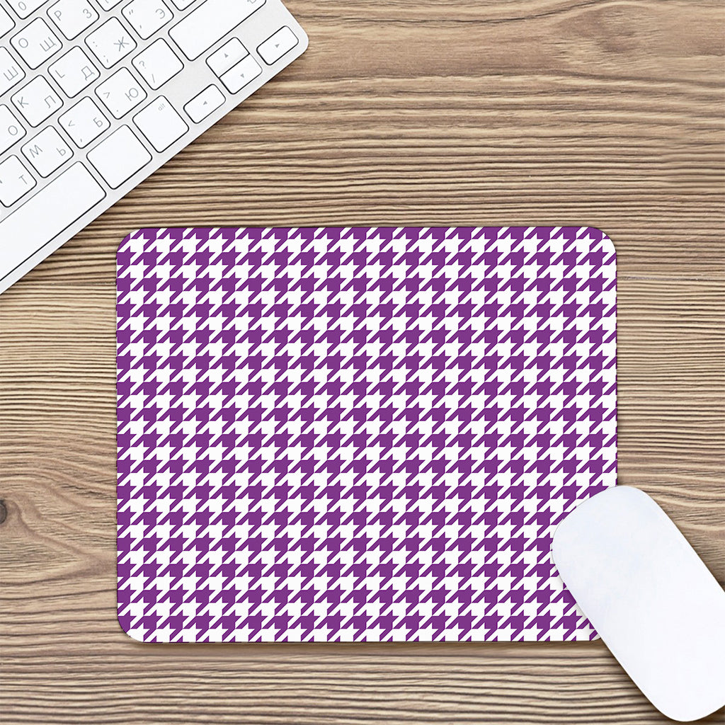 Purple And White Houndstooth Print Mouse Pad