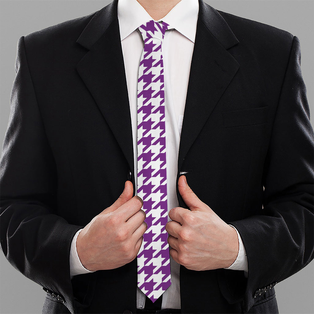 Purple And White Houndstooth Print Necktie