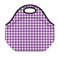Purple And White Houndstooth Print Neoprene Lunch Bag
