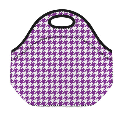Purple And White Houndstooth Print Neoprene Lunch Bag