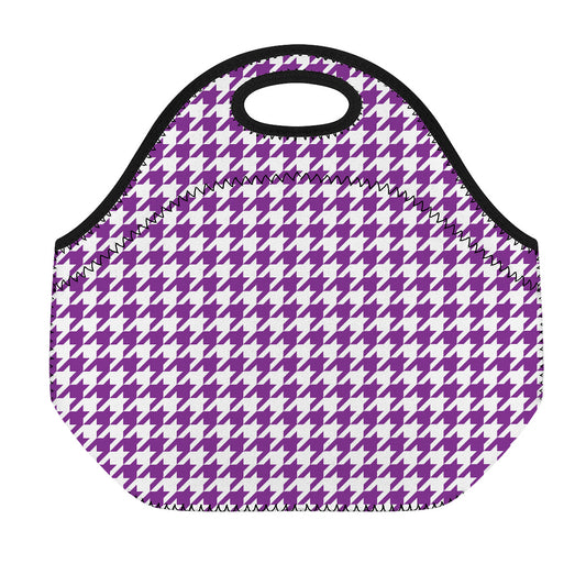 Purple And White Houndstooth Print Neoprene Lunch Bag