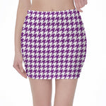 Purple And White Houndstooth Print Pencil Mini Skirt