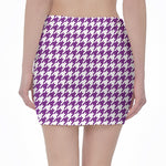 Purple And White Houndstooth Print Pencil Mini Skirt