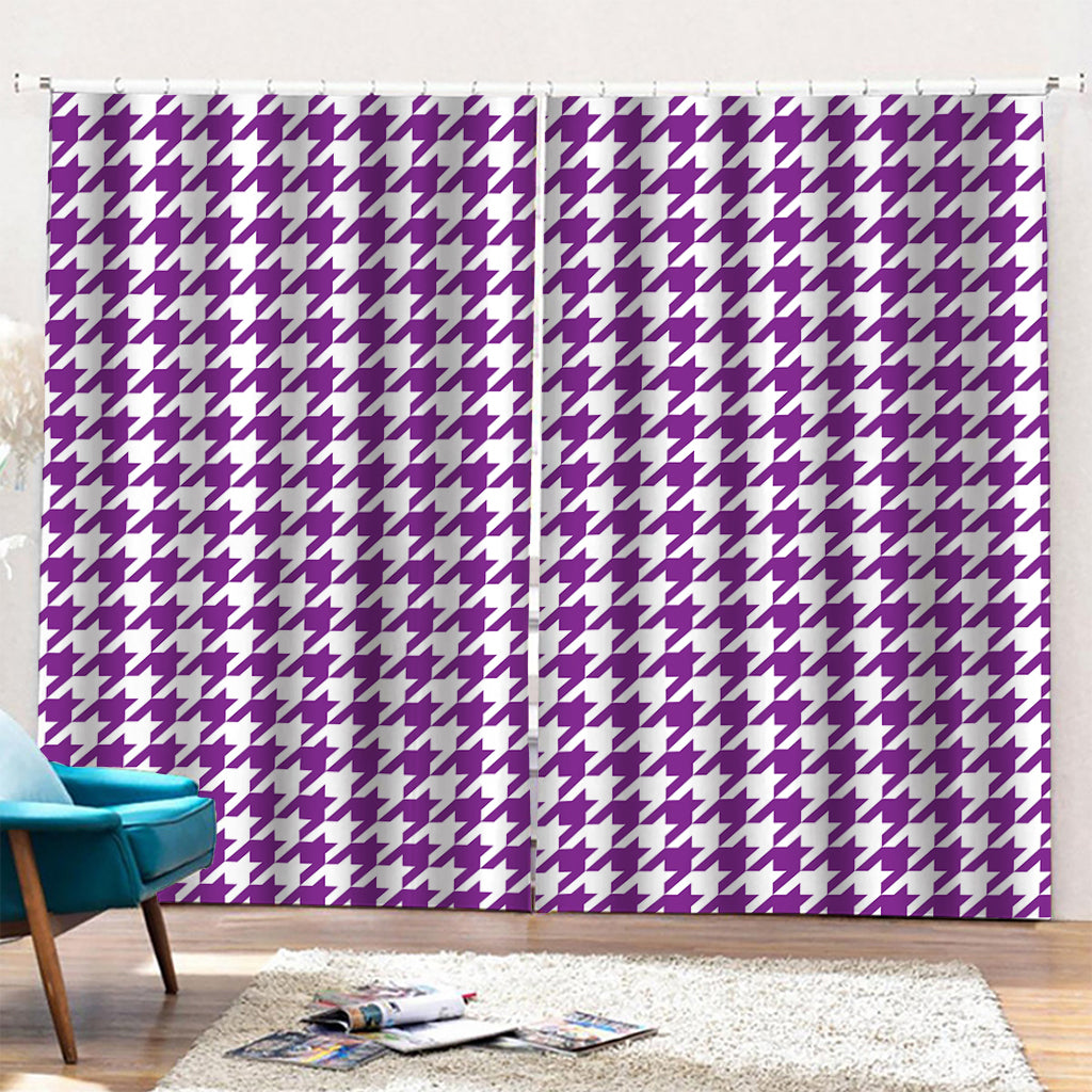 Purple And White Houndstooth Print Pencil Pleat Curtains