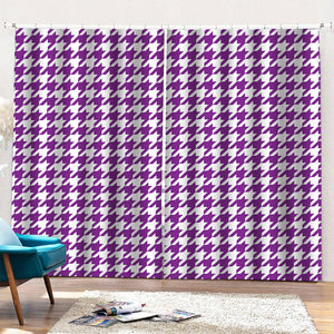 Purple And White Houndstooth Print Pencil Pleat Curtains