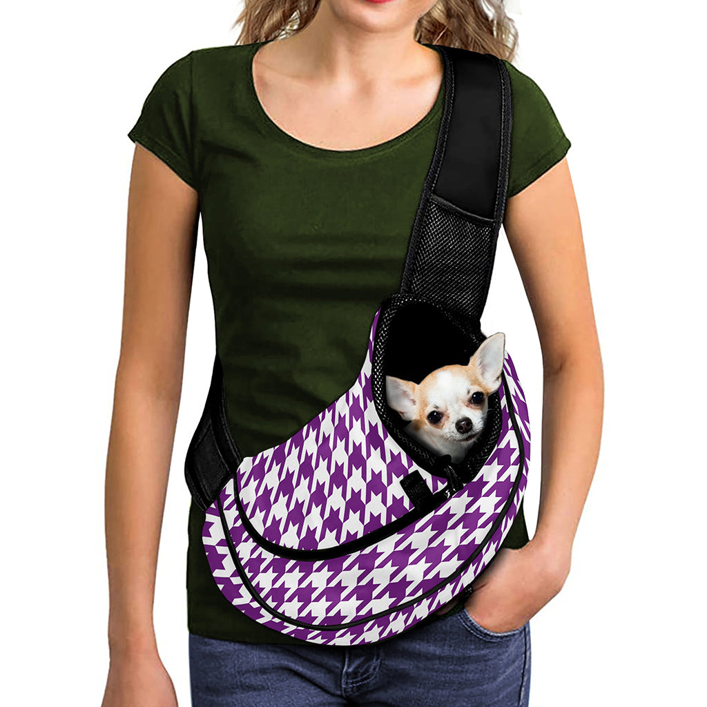 Purple And White Houndstooth Print Pet Sling Carrier