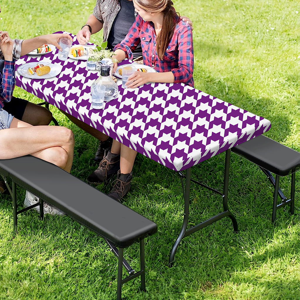 Purple And White Houndstooth Print Picnic Table Cover