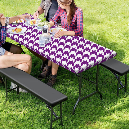 Purple And White Houndstooth Print Picnic Table Cover