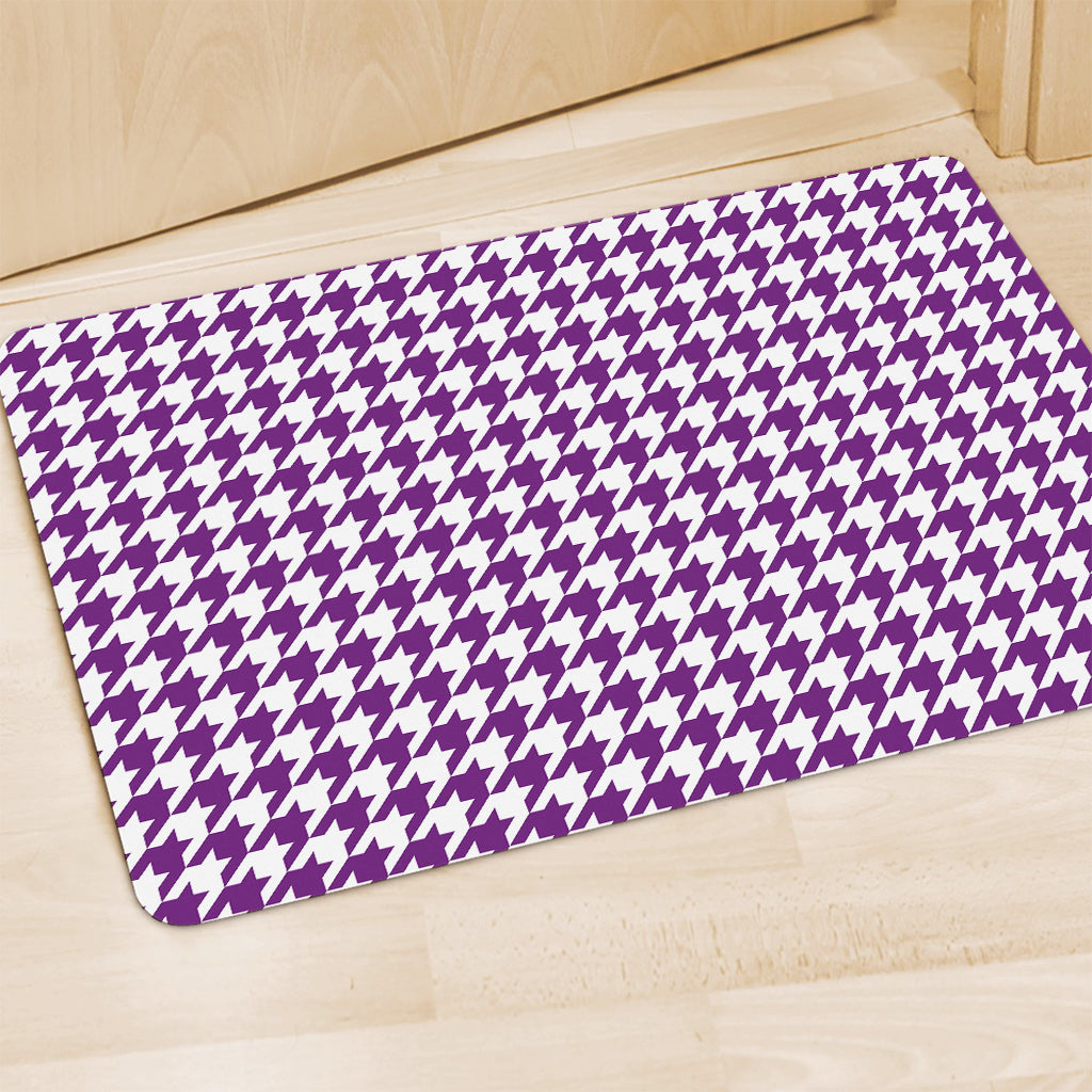 Purple And White Houndstooth Print Polyester Doormat