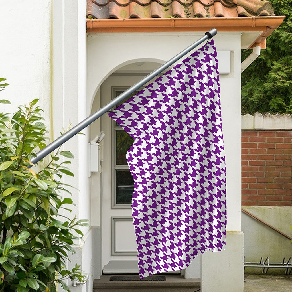 Purple And White Houndstooth Print Polyester Flag