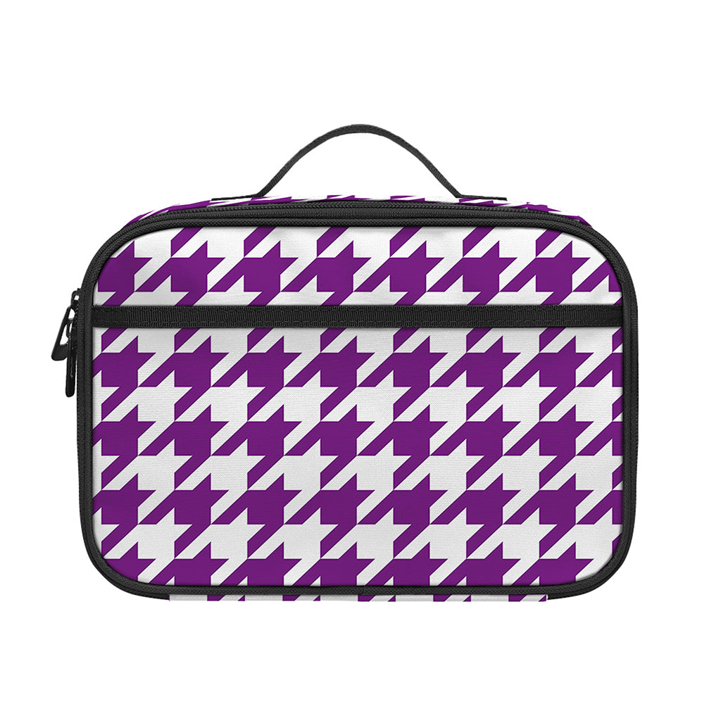 Purple And White Houndstooth Print Portable Lunch Bag