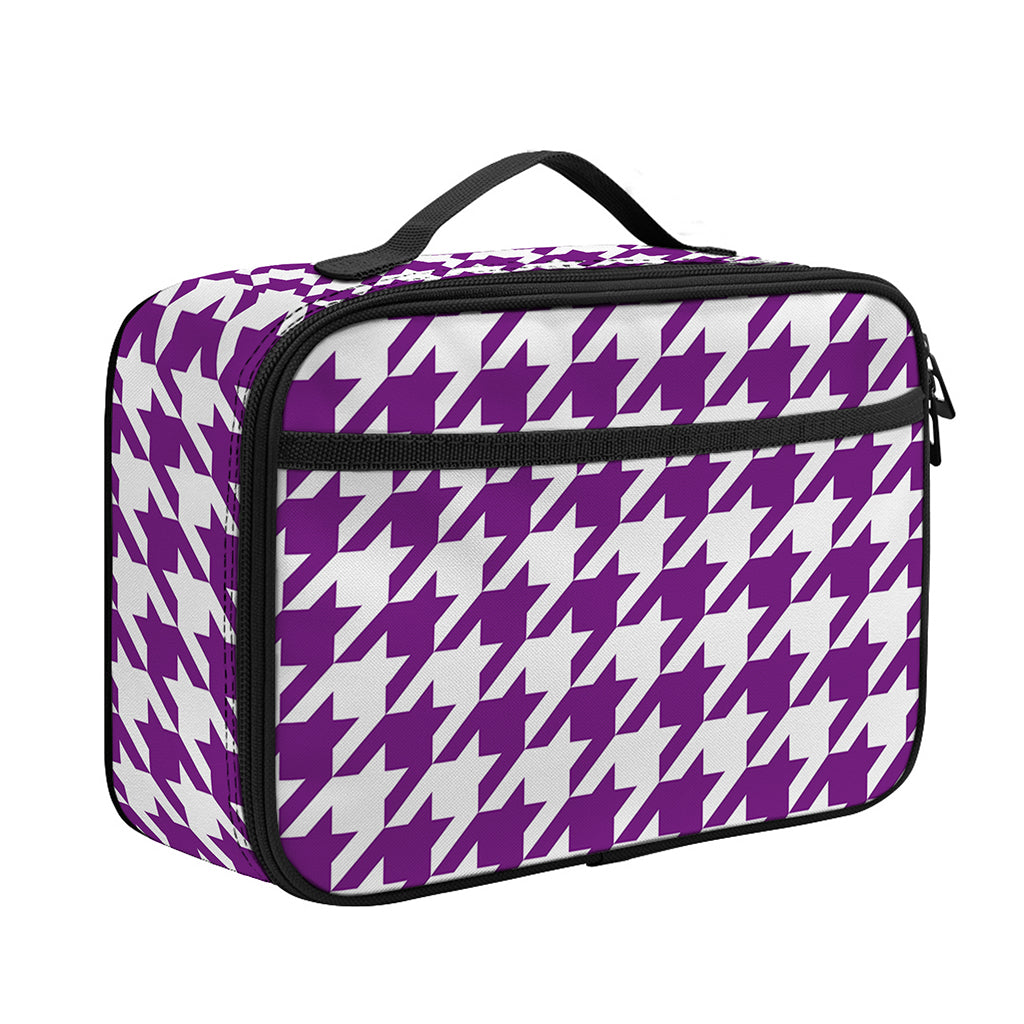 Purple And White Houndstooth Print Portable Lunch Bag