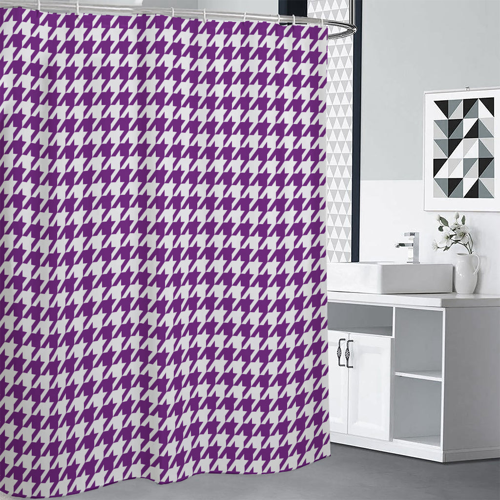 Purple And White Houndstooth Print Premium Shower Curtain