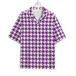 Purple And White Houndstooth Print Rayon Hawaiian Shirt