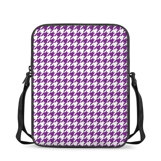 Purple And White Houndstooth Print Rectangular Crossbody Bag