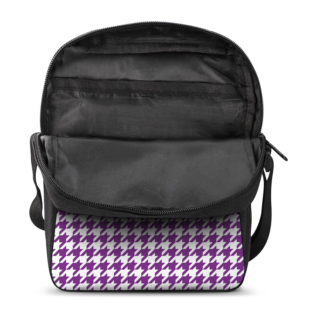 Purple And White Houndstooth Print Rectangular Crossbody Bag
