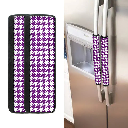 Purple And White Houndstooth Print Refrigerator Handle Covers