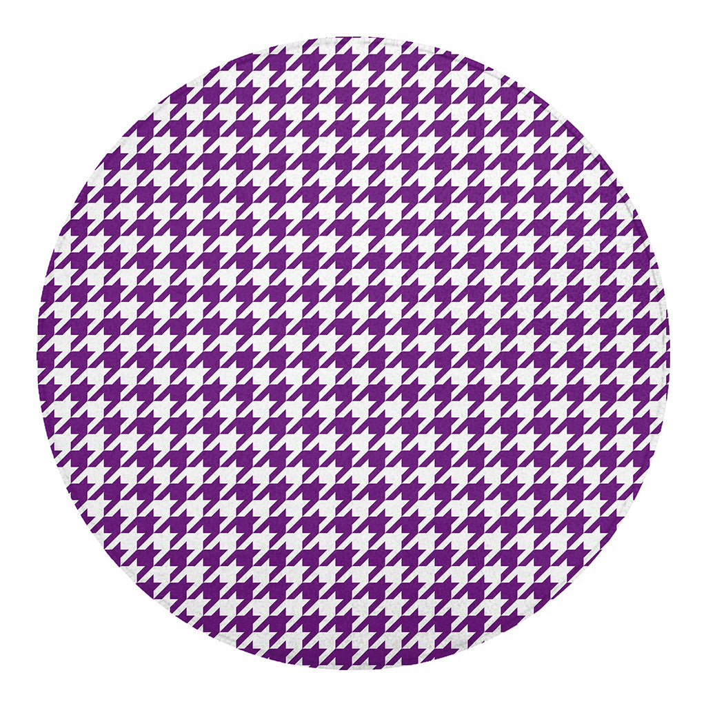 Purple And White Houndstooth Print Round Blanket
