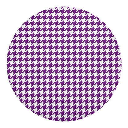 Purple And White Houndstooth Print Round Blanket
