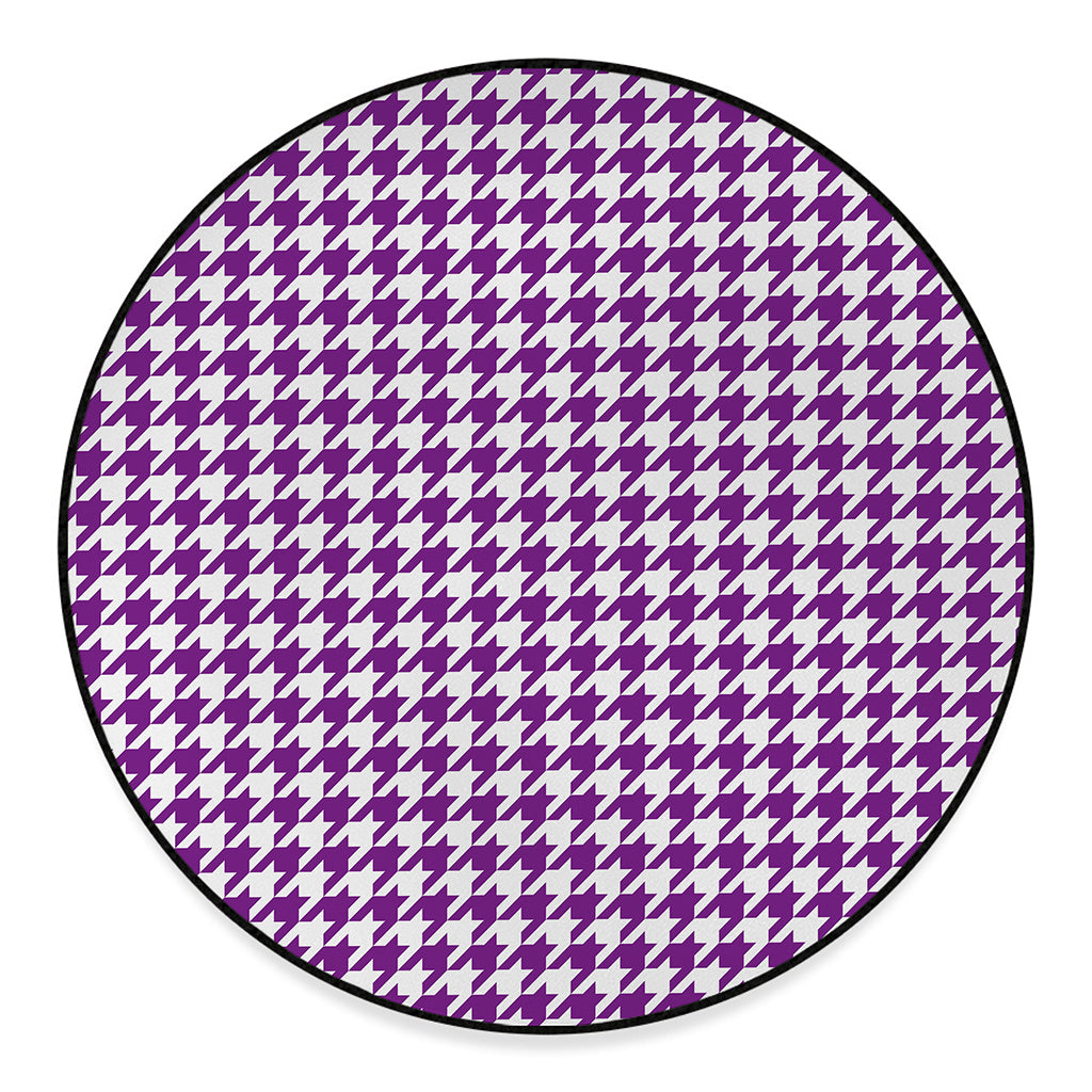 Purple And White Houndstooth Print Round Floor Mat