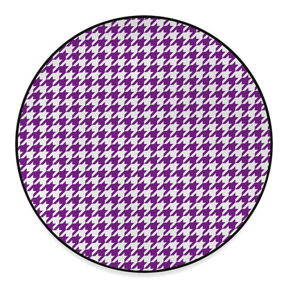Purple And White Houndstooth Print Round Floor Mat