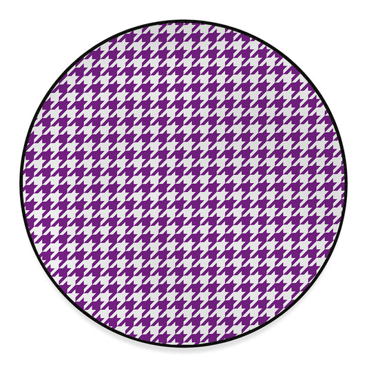 Purple And White Houndstooth Print Round Floor Mat