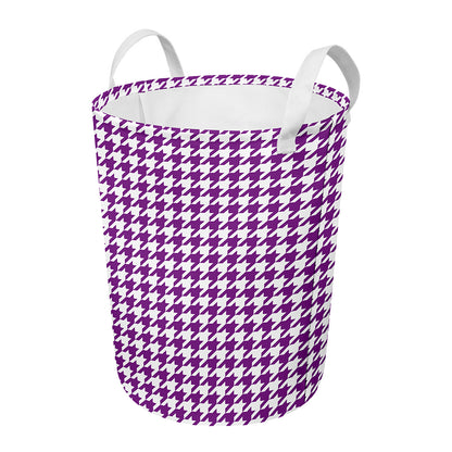 Purple And White Houndstooth Print Round Laundry Basket