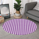 Purple And White Houndstooth Print Round Rug