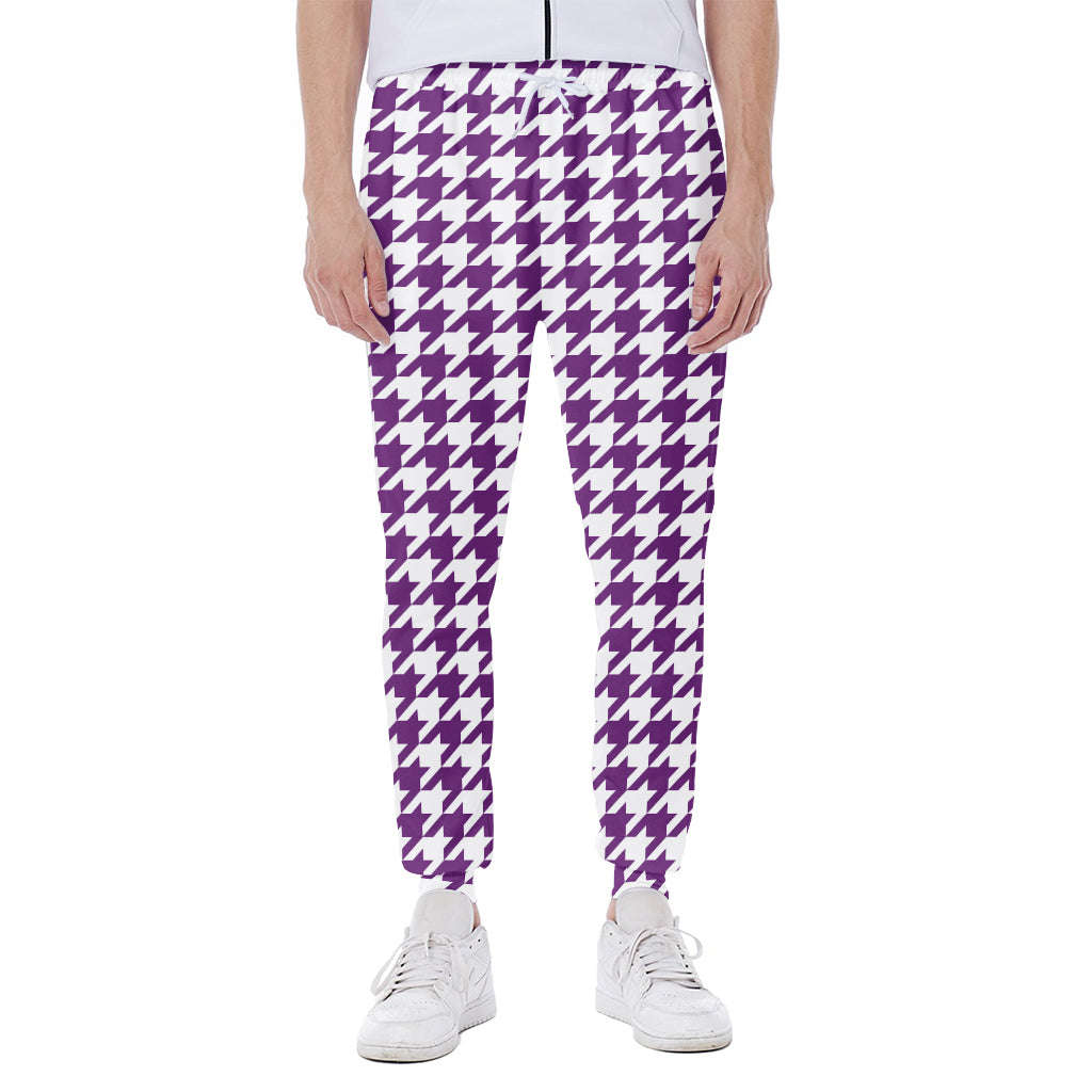Purple And White Houndstooth Print Scuba Joggers