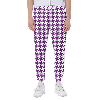 Purple And White Houndstooth Print Scuba Joggers