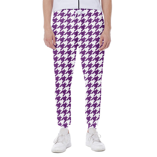 Purple And White Houndstooth Print Scuba Joggers