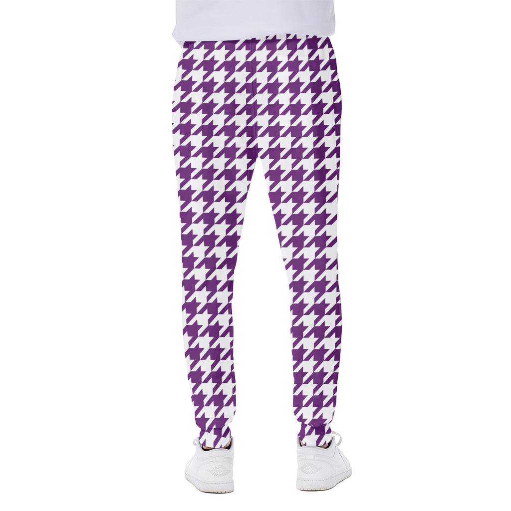 Purple And White Houndstooth Print Scuba Joggers