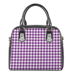 Purple And White Houndstooth Print Shoulder Handbag