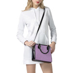 Purple And White Houndstooth Print Shoulder Handbag