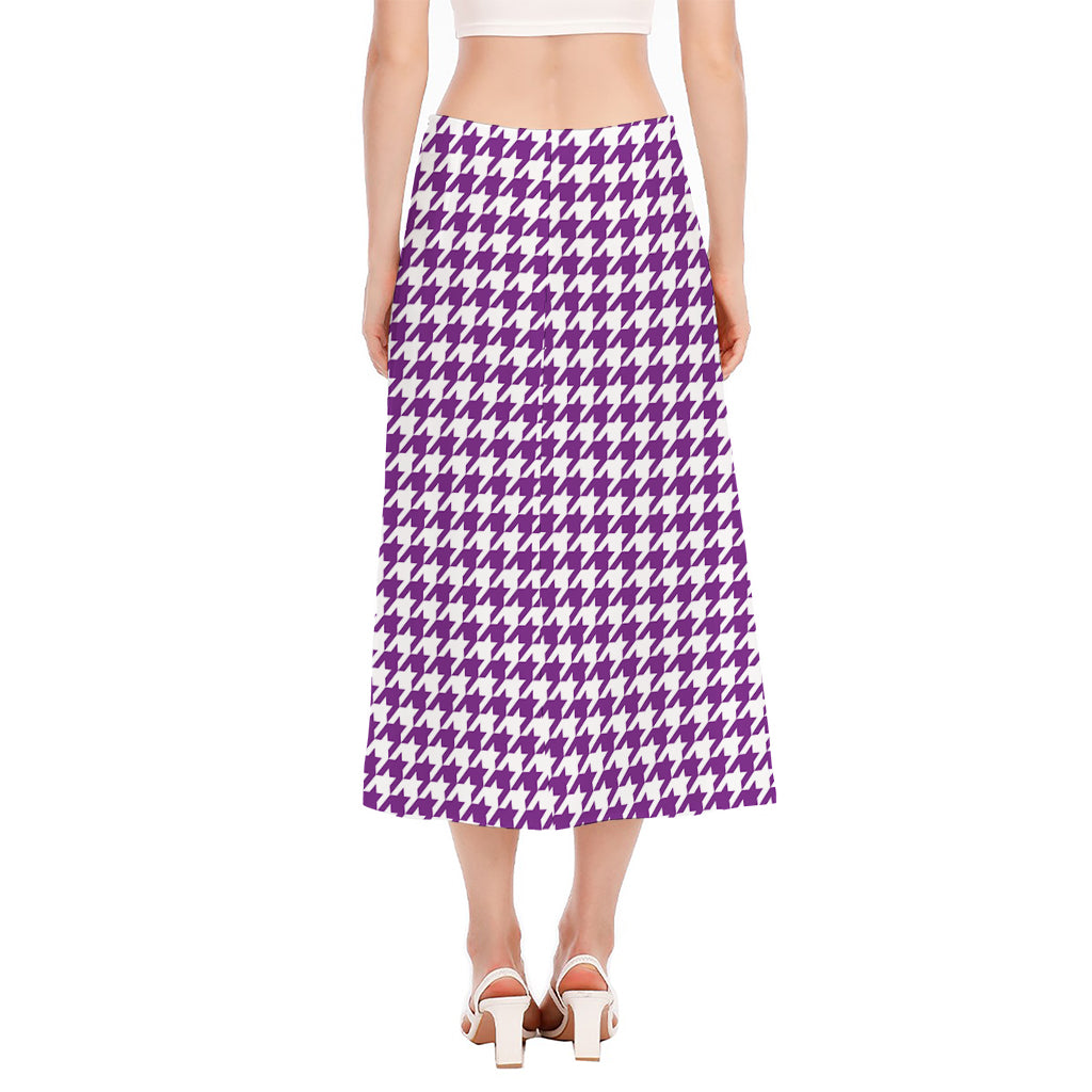 Purple And White Houndstooth Print Side Slit Midi Skirt