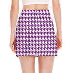 Purple And White Houndstooth Print Side Slit Mini Skirt