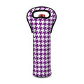 Purple And White Houndstooth Print Single Neoprene Wine Tote