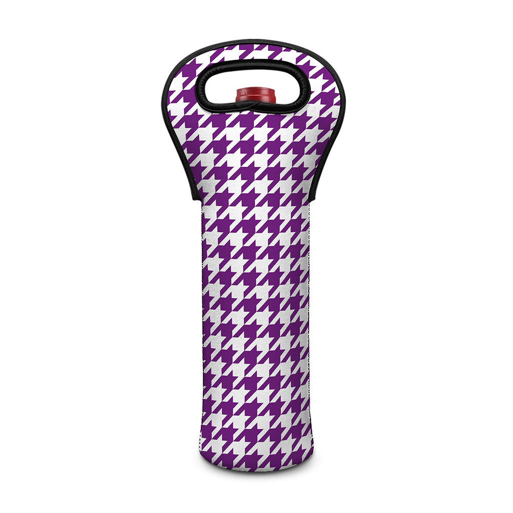 Purple And White Houndstooth Print Single Neoprene Wine Tote