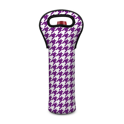 Purple And White Houndstooth Print Single Neoprene Wine Tote