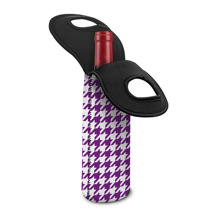 Purple And White Houndstooth Print Single Neoprene Wine Tote
