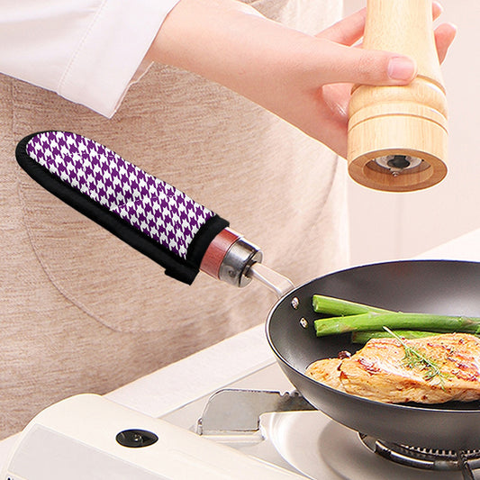 Purple And White Houndstooth Print Skillet Handle Cover