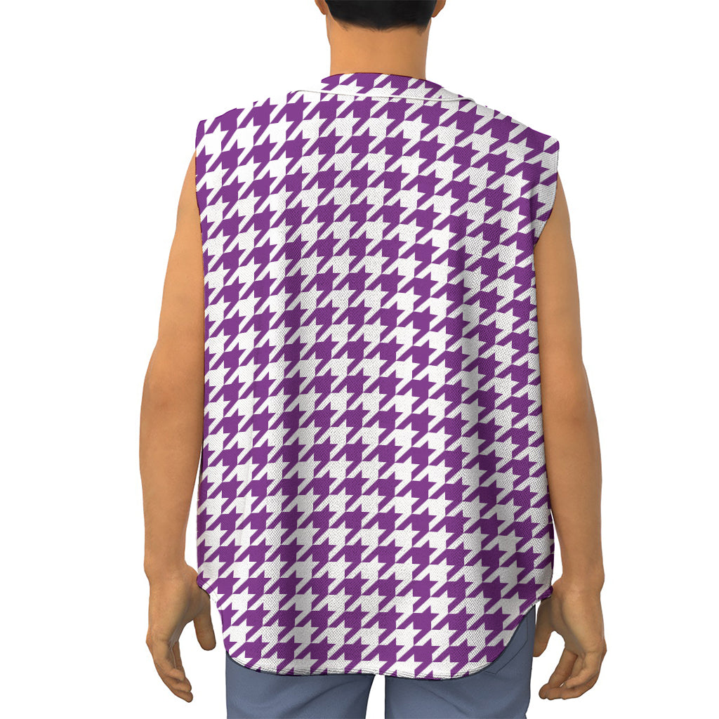 Purple And White Houndstooth Print Sleeveless Baseball Jersey