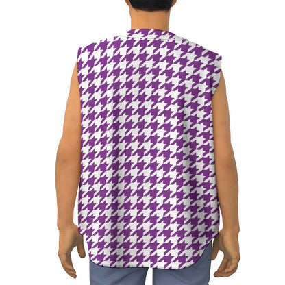 Purple And White Houndstooth Print Sleeveless Baseball Jersey