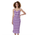 Purple And White Houndstooth Print Slim Fit Midi Cami Dress