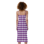 Purple And White Houndstooth Print Slim Fit Midi Cami Dress