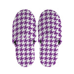 Purple And White Houndstooth Print Slippers