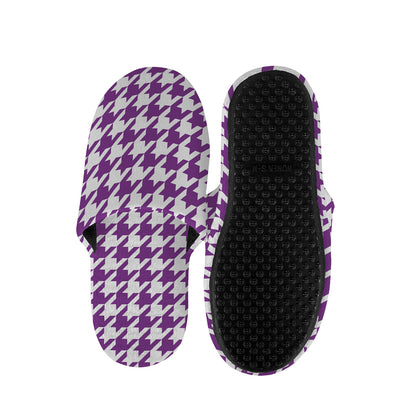 Purple And White Houndstooth Print Slippers