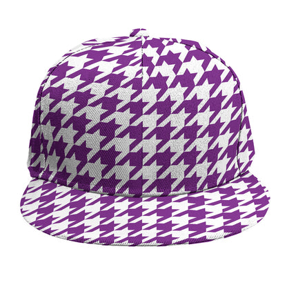 Purple And White Houndstooth Print Snapback Cap