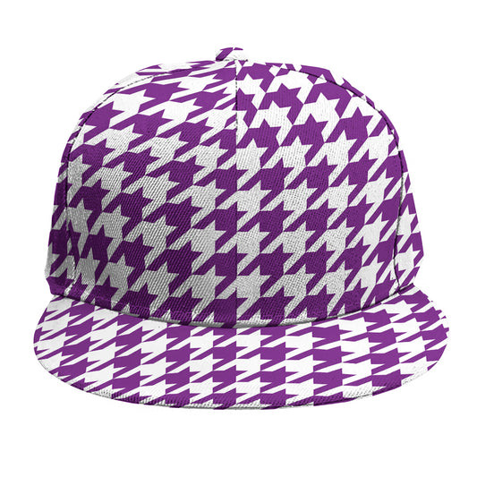 Purple And White Houndstooth Print Snapback Cap